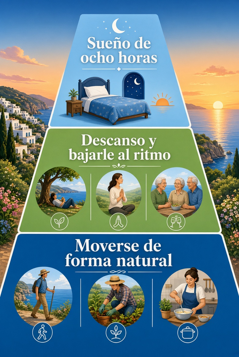 Pirámide del ejercicio, descanso y sueño en las Blue Zones
