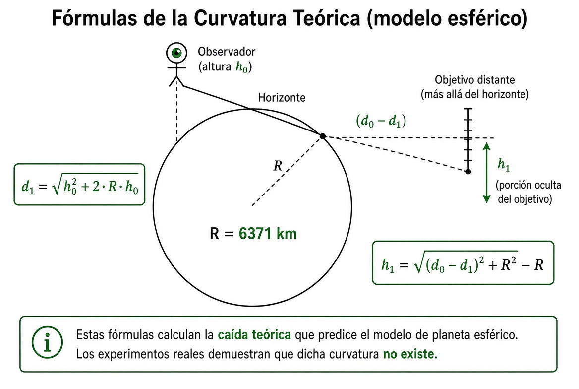 Gráfica que explica las fórmulas de caída de curvatura